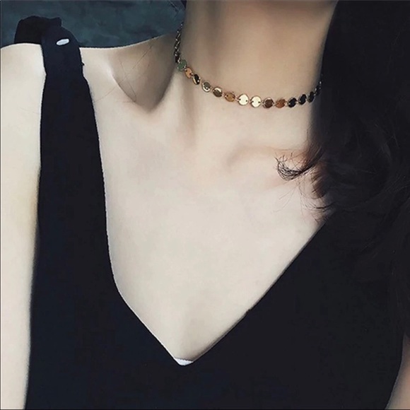 Gold Disc Choker Necklace - Picture 2 of 2